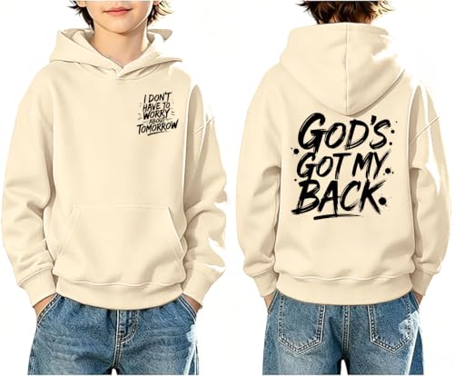 HOTHYPOP Boys Christian Inspirational Faith Graphic Pullover Hoodie Apricot | Bible Verse Sweatshirt, Religious Jesus Graphic Print Hoodies, Inspirational Slogan Tops, Ideal For Church Services - image 1