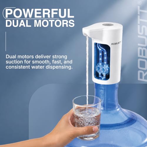Image of Robustt Water Dispenser Pump for 20 Litre Water Bottle | USB Type-C Rechargeable Electric Water Can Dispenser | One-Touch Drinking Water Dispenser for Home, Office & Outdoor Use | White