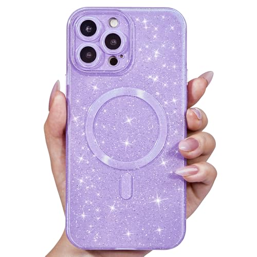 Svanove Glitter Case for iPhone 14 Pro Max Phone Case Magnetic Compatible with Magsafe Sparkle Bling Shiny Sparkly Cute Girly Design Trendy Aesthetic Hard Mag Cover for Women Girls Purple Lavender