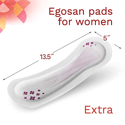 Egosan Extra Anti-Leak Control Feminine Pads for Women, Soft, Super Discreet, Hypoallergenic with Odor Control, Form-Fitting, Case/120 (12 Bags of 10, Length-Long)