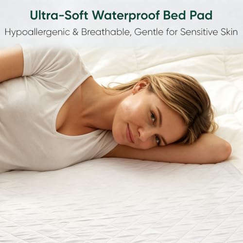 Image of Washable Waterproof Bed Pads, King 76 inch x 36 inch, 2 Pack | Incontinence Bed Pads for Adults & Elderly, Reusable Mattress Pad with Stay-in-Place Tuck-In Flaps