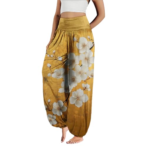 MARSVOVO Floral Pants for Women Cute Flower Print Wide Leg High