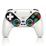 Nonbliep LED Wireless Controller for PS5, Compatible with PS5/PC, Dual Vibration, Macro/Turbo Function, 6-Axis Motion Control, 3.5mm Audio Jack Gamepad with Speaker - White