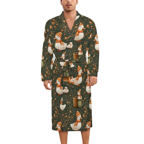 Peignoir kimono en soie mixte avec ceinture et motif canard chic