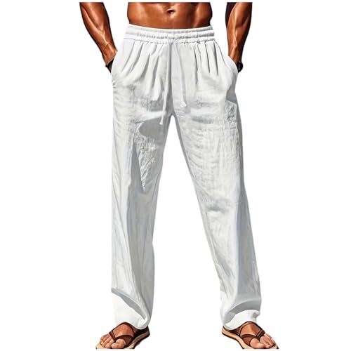 Mens Linen Pants for Man Ruched Straight Leg Plain Long Leg Fall Summer 2025 Fashion Y2K