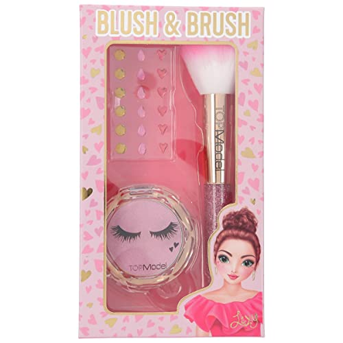 Depesche 12066 TOPModel Beauty Girl - Beauty Set für Kinder mit einem Pinsel, Rouge-Puder in Rosa und Deko-Sticker für die Haut, ca. 18 x 10 x 3 cm