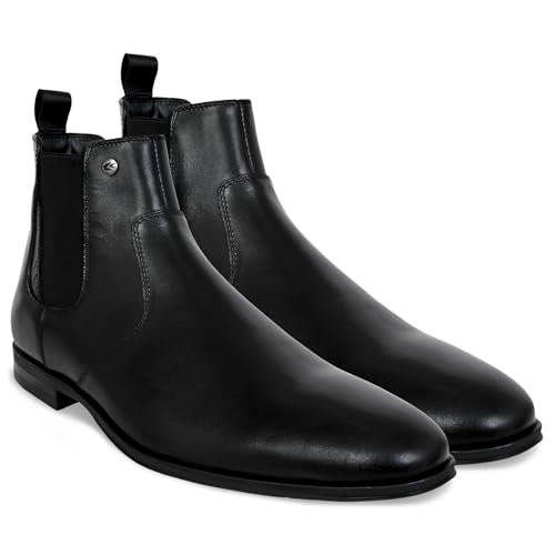 Image of Allen Cooper Men's Black /Tan Leather Chelsea Boots - Stylish Formal & Casual Wear