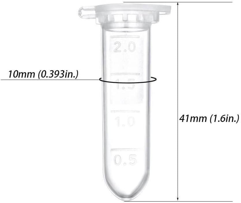 2ml Microcentrifuge Tubes 100pcs, EO Sterilized Plastic Small Vials with Caps for Sample Storage Without Leakage(100)