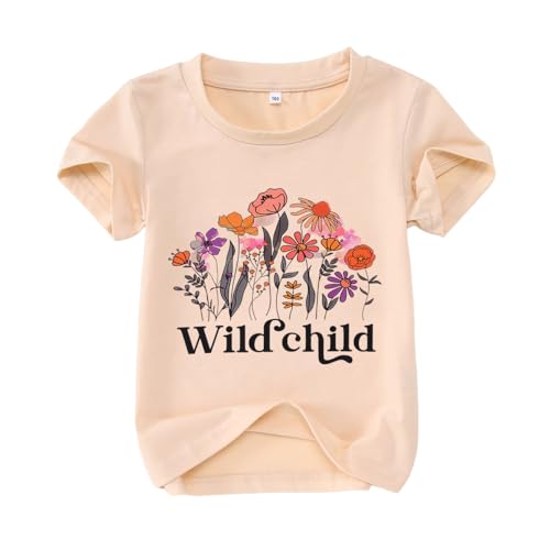 Toddler Baby Girls Flower Shirt Cute Wild Child Flower Short Sleeve T-Shirt Kids Wildflower Graphic Summer Tees Top