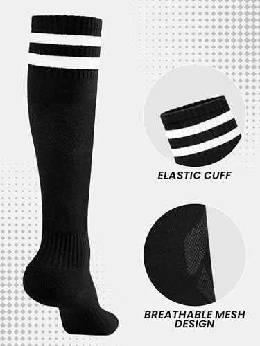 4 Pairs Kids Cotton Soccer Socks Cushion Striped Baseball Uniform Boys Sock Toddler Girls Knee High Socks4