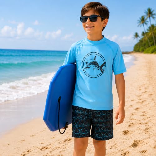 Image of iXtreme Boys Swim Set - 2 Piece Rash Guard Short Sleeve Swim Shirt and Boys Swim Trunks for Infants Toddlers & Big Boys