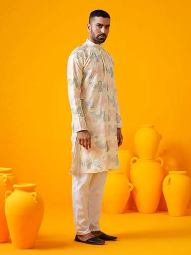 Sojanya (Since 1958 Men'S Cotton Silk Multi Thread Embroidered Kurta With White Pyjama3