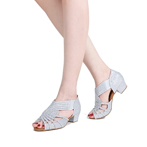 Women Rhinestone Dance Shoes Ballroom Latin Salsa Bachata Performance Dance Dancing Shoes2