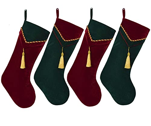 Xiansoar 4 Pack 10"X18" 2 Colors Vintage Red And Green Velvet Christmas Stocking With Tassel Decoration, Classic Large Christmas Stockings Decorations For Family Christmas Holiday Party Decor #TOP1