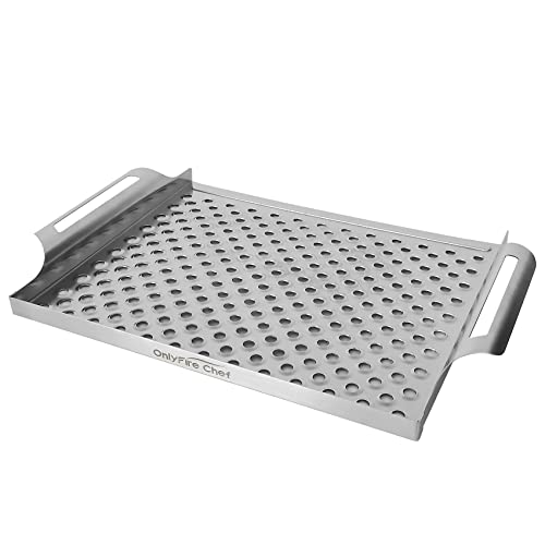 Onlyfire Chef Grill Basket, Stainless Steel Grill Topper Grid, Bbq Grilling Pan With Perforated Bottom And Handles For Seafood, Meats, Vegetables, Great For Most Grills, Smokers #TOP1