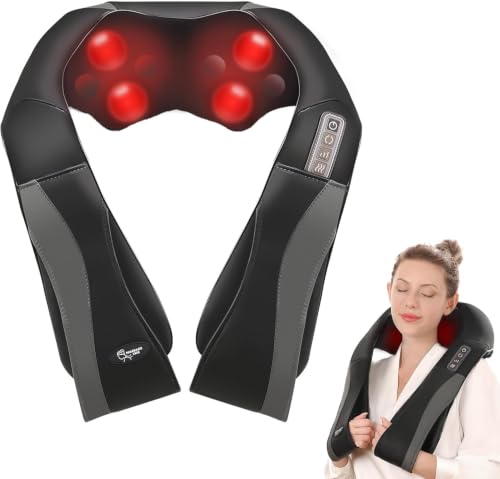 Masajeador de Cuello y Hombros con Función de Calor, Masajeador Cervical con 3D Rotación y Masaje de Amasamiento Shiatsu Intensidad Ajustable, Casa y Oficina