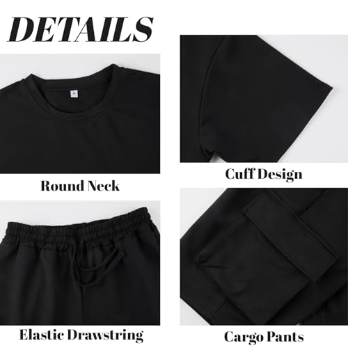 Opomelo Mens Short Sets 2 Piece Outfits - Casual Summer Tracksuit Short Sleeve Sweatsuits Sets for Men with 2 Cargo Pockets
