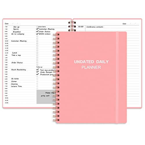 Undated Daily Planner - Undated Planner with Hourly Schedules, Action Items and Follow-up, A4 Daily Organizer Notebook to Increase Productivity, Appointment Book for Time Management, 8.5 × 11 Inch