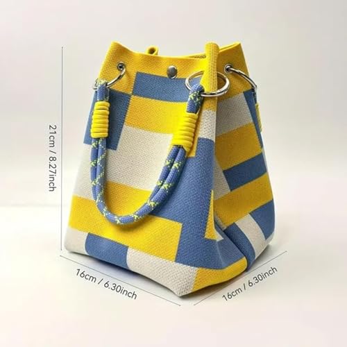Bolso tote para mujer, bolso de cubo tejido mini, bolso tote tejido para viaje con rayas o cuadrados, bolso de ganchillo para regalos de cumpleaños y festividades miniatura 4