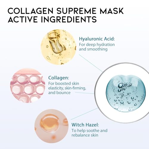 #OOTD Collagen Hydrating Sheet Masks for Face Korean Anti Aging Mask Sheet for Dry Skin & Sensitive Skin, EVE Vegan, Not Tested on Animals, No Parabens, No Sulfates, Hyaluronic Acid, Witch Hazel 10EA - Image 5