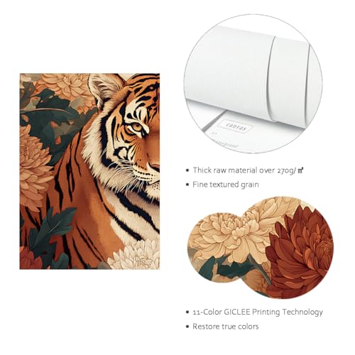 Tableau tigre et chrysanthèmes toile déco 40x56 cm - 4