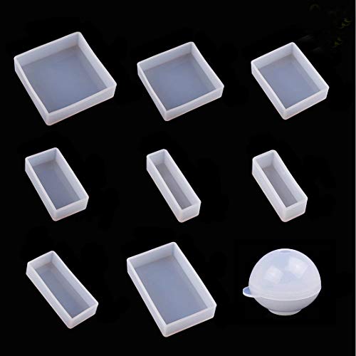 FineInno 9 Piezas Moldes Resina Epoxi Resin Molds Geométrico Cuadrado Rectangular Manualidades DIY Molde de Silicona Decoración Joyería Crafting Cover
