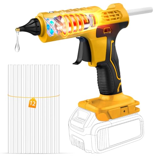 100W Akku Heißklebepistole Kompatibel Für Dewalt 18-20V Akku Schnell Aufheizung Klebepistole mit 12 PCS Klebesticks, Heissklebepistole für DIY (ohne Batterie,Ladegerät)