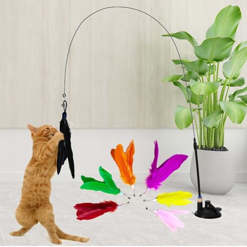 Image of 6PCS Cat Toys, 6-Color Cat Feather Toppers with Bells Replaceable Flying Bird Toy Attachments for Kittens & Persian Cats Safe Cat Toys Accessories (No Wand Included)