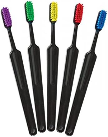 Compact Head Toothbrush with Black Handle and 5 Bristle Colors: .007" Bristles for Comfortable Cleaning (Made in The USA)