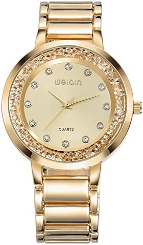 YESKIT Watches for Men, WEIQIN Rose Gold Silver Rhinestone Watches Women Luxury Brand Fashion Steel Quartz Watch Lady Waterproof Crystal Wristwatch (Color : Gold)