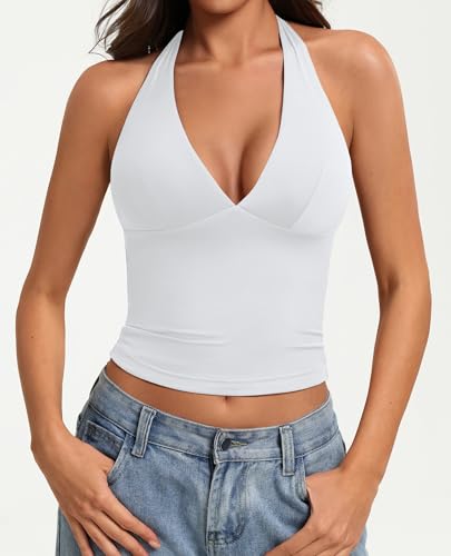 Image of Avidlove Women's Halter Top Deep V Going Out Tops Double Lined Sexy Backless Summer Crop Tank Top