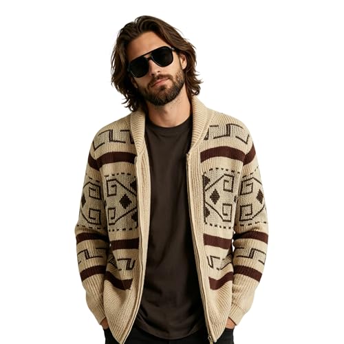 GVLAQST Men The Dude Costume Zip Up Cardigan Knitted Sweater Glasses Halloween Themed Party Outfit for Adult L