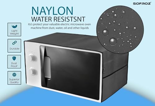 Image of Microwave Oven Cover for Durable, Waterproof and Dustproof Kitchen Protector with 4 Side Storage Pockets for Kitchen Accessories (100 x 35 cm) (Grey)