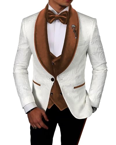 Men's Suit Slim Fit 3 Piece Suits for Men Wedding Tuxedo Floral Suit Jacket Vest Pants Set Business Prom Suit