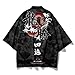 Mens 3/4 Sleeve Kimono Yukata Tops Shirts Ethnic Crane Print Japanese Style Loose Retro Casual Black-1, 2XL