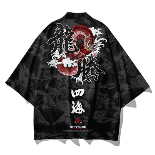 Asian Size Mens 3/4 Sleeve Kimono Yukata Tops Shirts Ethnic Crane Print Japanese Style Loose Retro Casual2