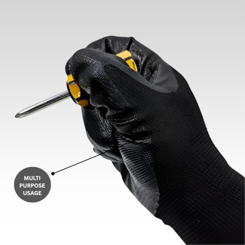 Image of Nylon Safety Hand Gloves For General Construction, Recycling, Agriculture, Handling Glass And Metal Sheet, Gardening- Black (5Pair)