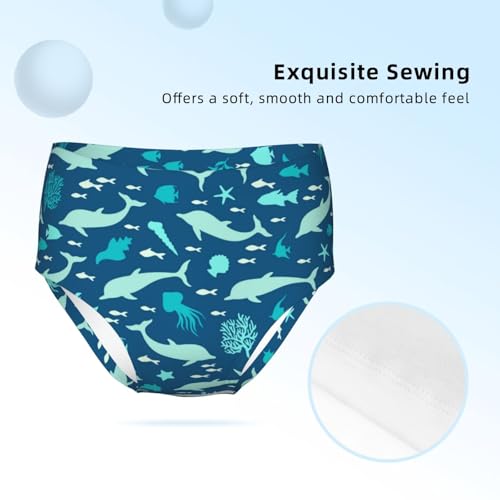 Silhuette Of Dolphins And Sealife Girls' Underwear Soft Cotton Little Girls Panties Comfort Briefs3