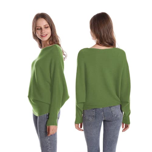 Image of FULIER Women Oversized Boat Neck Batwing Sleeves Dolman Knitted Sweaters Lightweight Pullovers Tops One Size