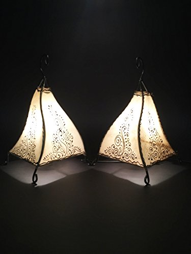 Orientalische Tischlampe Rahaf 35cm Lederlampe Hennalampe Lampe | Marokkanische kleine Tischlampen aus Metall… – Bild 7