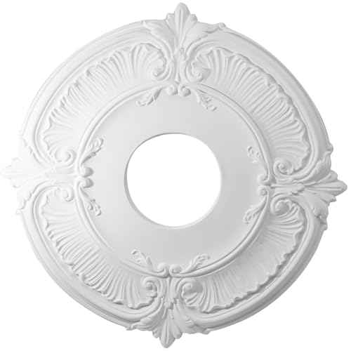 Image of Uenhoy 2 Pcs Lighting Ceiling Medallions for Light Fixtures and Ceiling Fans, 12 inch OD White Vintage Ceiling Cover Plate, PU Ceiling Fan Medallion 12 inch OD x 3.5 inch ID