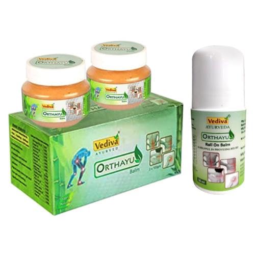 Orthayu Balm Knee Pain Balm Rub Massager 2 x 100g for Headache, Back Pain, Muscle, Knee Pain, Sports & Gym Non-Sticky Fast Absorption Licensed by Ayush Intant Pain Reliever Ointment