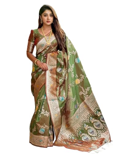 Image of SWORNOF Women's Pure Silk Saree With Blouse Piece