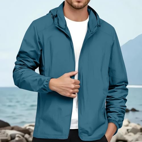 Rain Jacket Men with Hood Lightweight Packable Windbreaker Jackets Zipper Long Sleeve Hiking Waterproof Coats4