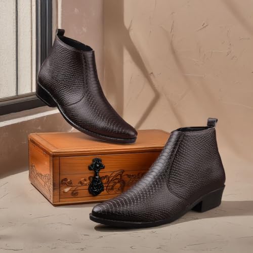Image of ERIX Men's Chelsea Boot in Black Synthetic Leather with Zip Closure and Almond Toe