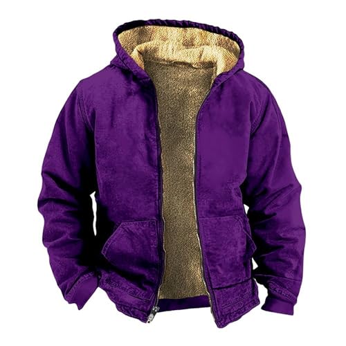 Mens Fleece Jackets Full Zip,Cardigans for Men Uk Zip Up Hoodie with Hood Sherpa Fleece Jackets Men Fleece Hoodie Long Sleeve Windproof Warm Tops Thick Coats with Pockets Outerwear Purple