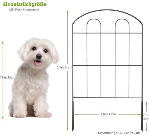 LIANTRAL 28 Stück Dekorativer Gartenzaun, Tier Barriere Zaun, rostfreier Metalldraht, Kein Graben-Zaun Patio-Grenze Tierzaun für Hunde Kaninchen im Freien Patio, 61 cm (H) x 9,24 m Gesamtlänge