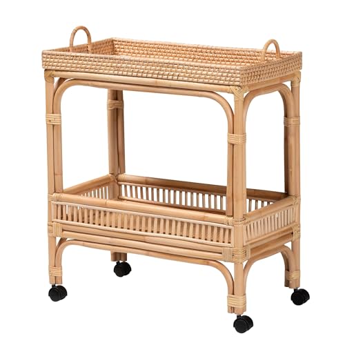 Bali & pari Lombok Modern Bohemian Natural Rattan 2-Tier Wine Cart