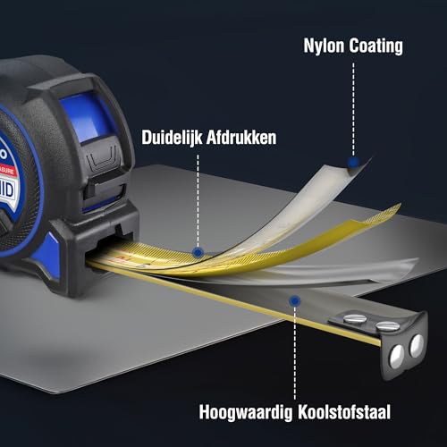 WORKPRO Metrisch meetlint, 5 m, professioneel, zeer nauwkeurig, intrekbaar meetlint met magneethaak en brede band, metalen bandmaat met siliconen hoes + ABS valbestendig - Afbeelding 3