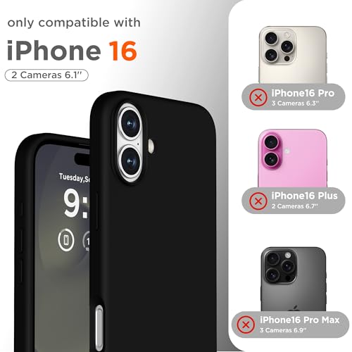 Image of Magnetic for iPhone 16 Case, Compatible with MagSafe, Liquid Silicone Phone Cover with Screen Protector & Camera Protector, Soft Anti-Scratch Microfiber Lining Inside 6.1 inch, Black